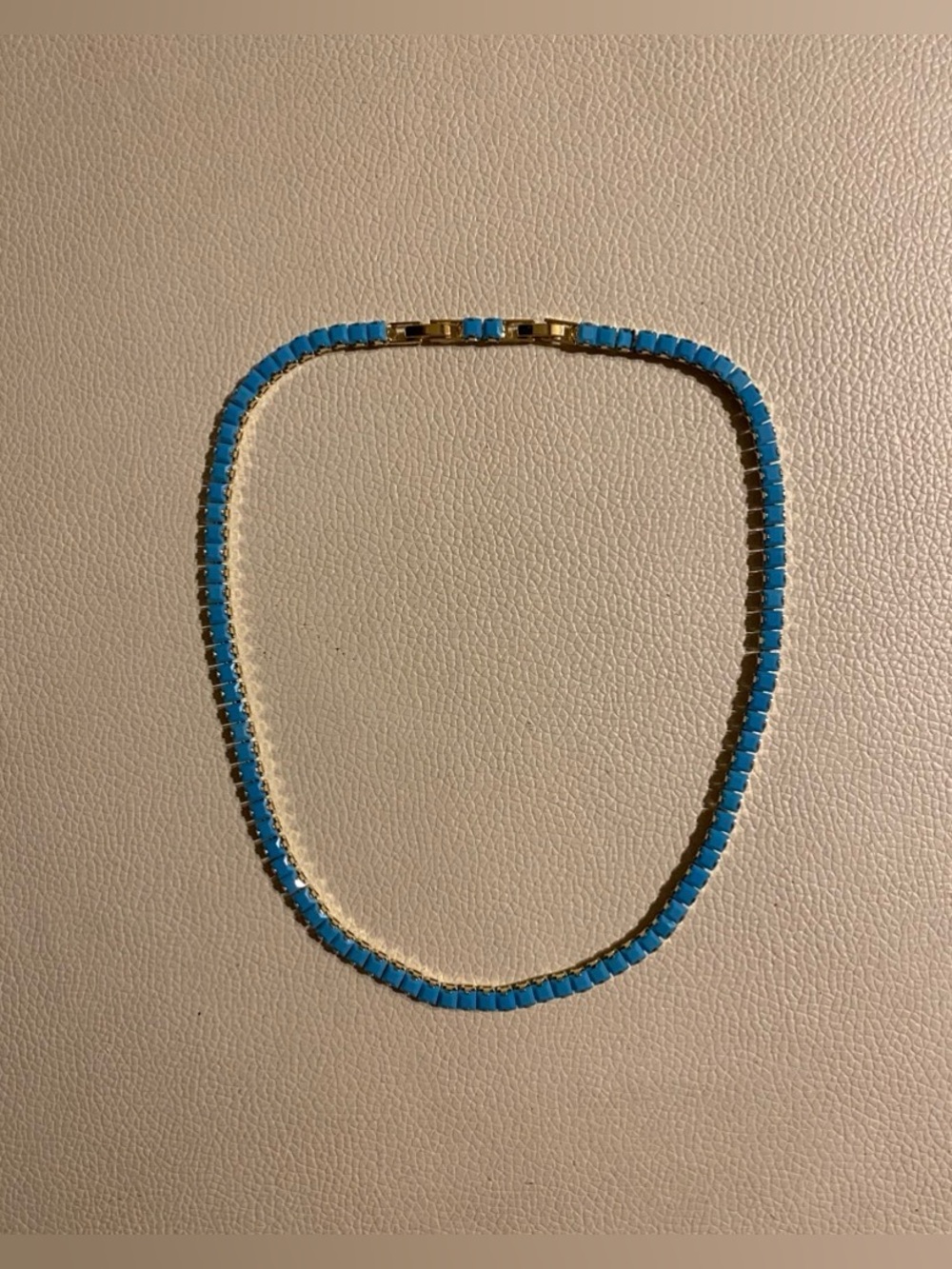 Natural Turquoise Square Cut Tennis Necklace 14K Yellow Gold Plated